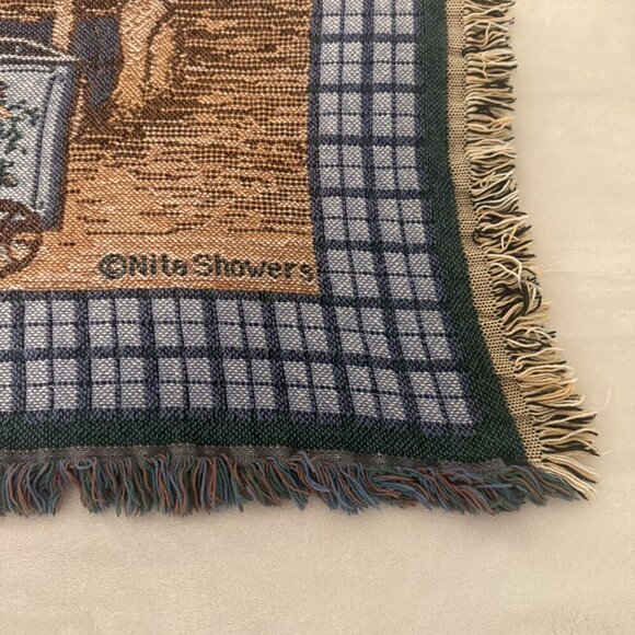 Goodwin Weavers “Teddy’s Wheelbarrow” Nita Showers Vtg Tapestry Throw Blanket - Picture 2 of 9